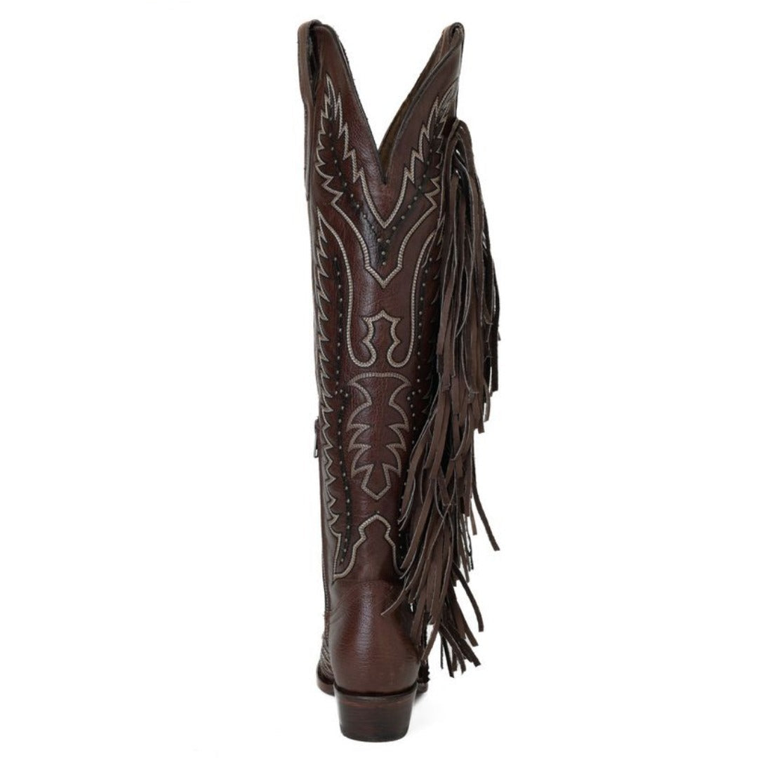 Bota Cano Longo Western Franja Marrom