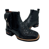 BotinaCanivete Luiza
                                    - Couro Látego Preto | Glitter Preto | Bordado Preto