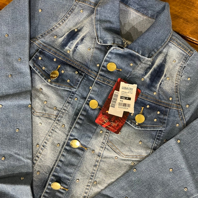Jaqueta Luka Viny Jeans Feminina Com Aplicação de Brilho