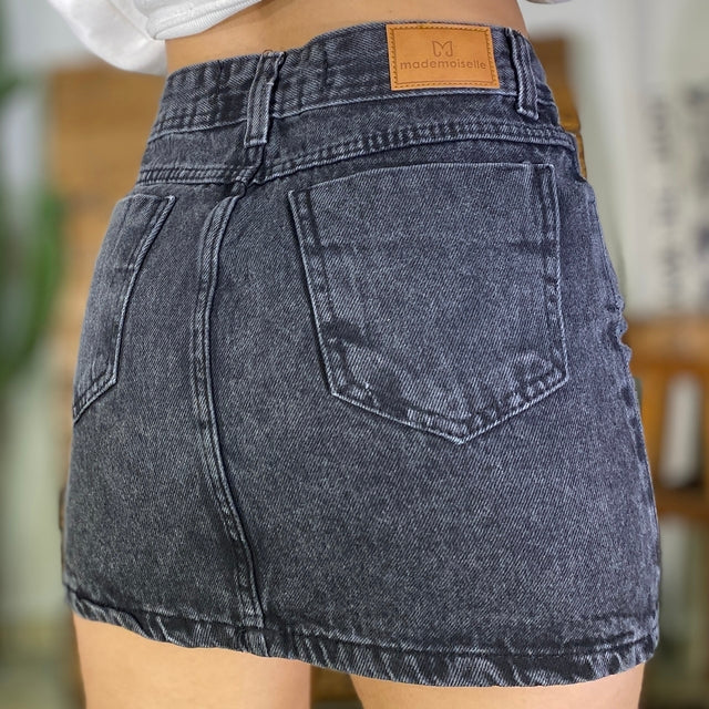 Saia Jeans Preta Brilho Mademoiselle