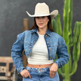 Jaqueta Consciência Jeans Over Cropped Médio Vintage
