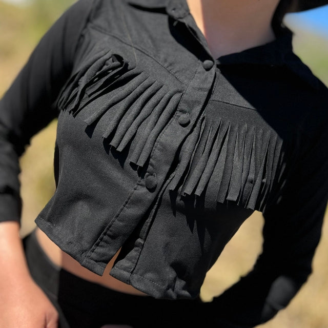 Conjunto Western Luiza em Suede Com Franjas Preto