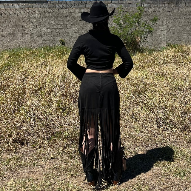 Conjunto Western Luiza em Suede Com Franjas Preto