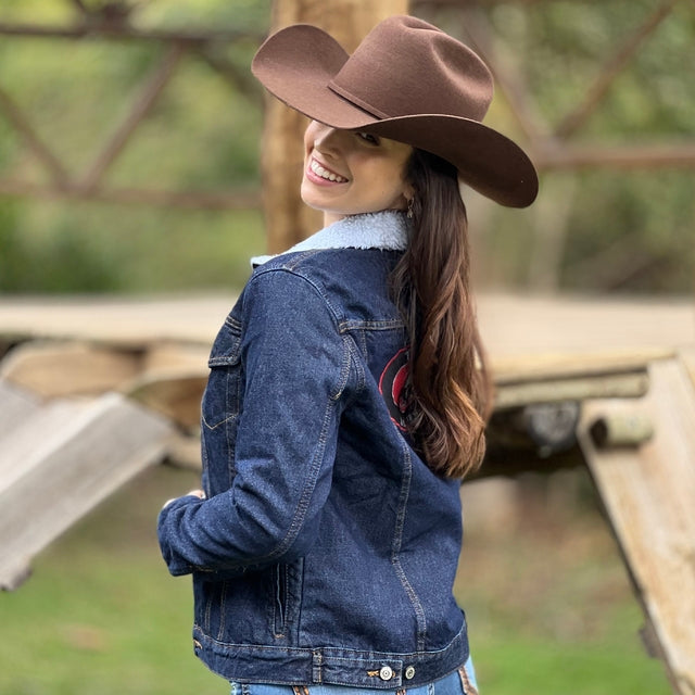 Jaqueta Jeans Tassa Feminina Bordada Forrada Flanelada