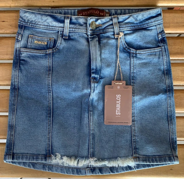 Saia Stabulos Country Jeans Marmorizada - Com costura