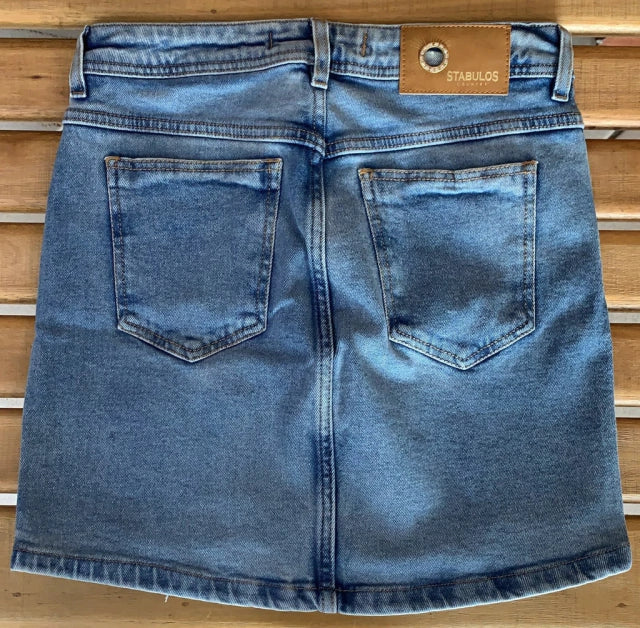 Saia Stabulos Country Jeans Marmorizada - Com costura
