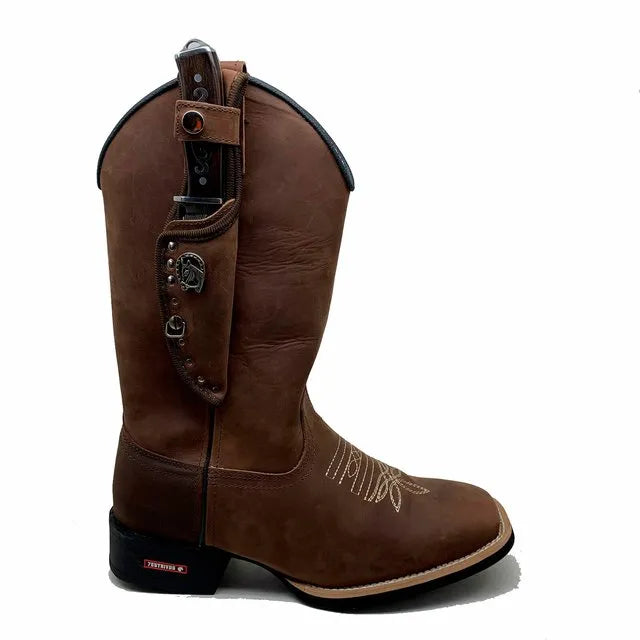 BotaFaca Econômica 
                                    - Couro Crazy Horse Nescau | Bordados Bege