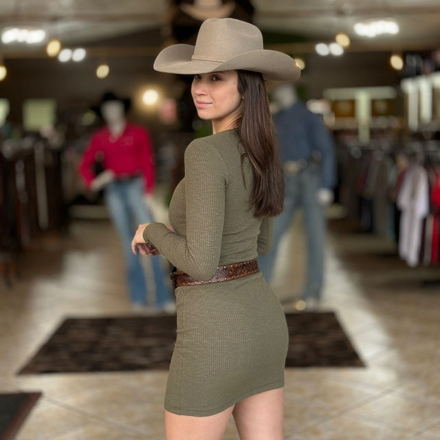 VESTIDO THANKFIELD CANELADO CELINE VERDE MILITAR