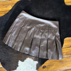 Shorts Saia Maísa De Couro Marrom Café