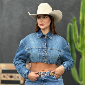 Jaqueta Consciência Jeans Over Cropped Médio Vintage
