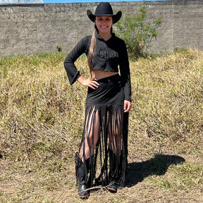 Conjunto Western Luiza em Suede Com Franjas Preto