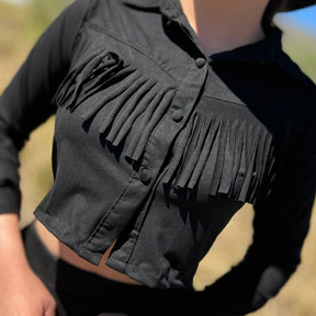 Conjunto Western Luiza em Suede Com Franjas Preto
