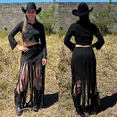 Conjunto Western Luiza em Suede Com Franjas Preto